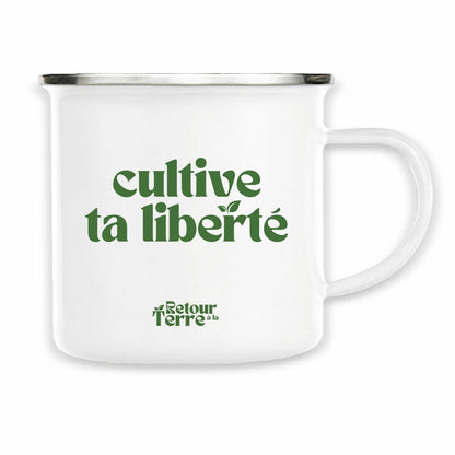 Mug émaillée "cultive ta liberté" - face_blanc