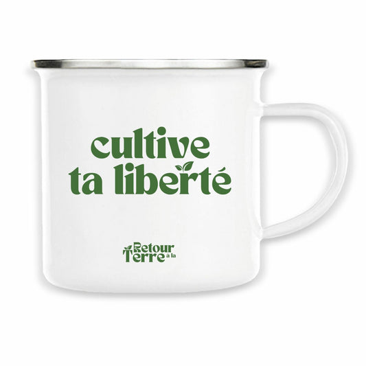 Mug émaillée "cultive ta liberté" - face_blanc
